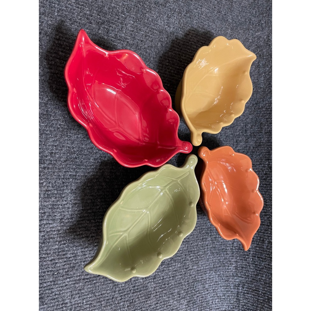 Princess House Pavillion Leaf Ceramic Bowls Set 4 Fall Autumn Colors Oven Safe